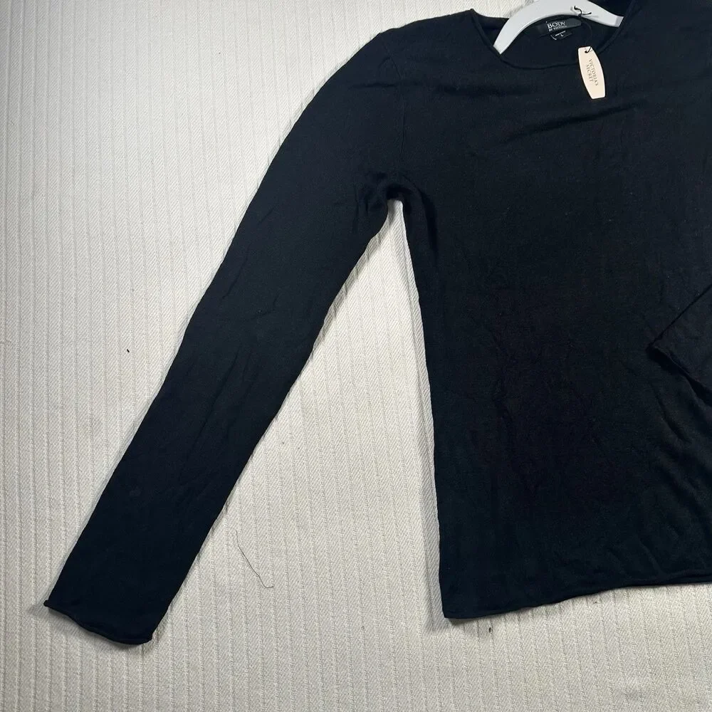 Victoria's Secret Body Long Sleeve Tee Shirt L Black Crew Neck Top NWT Stretch